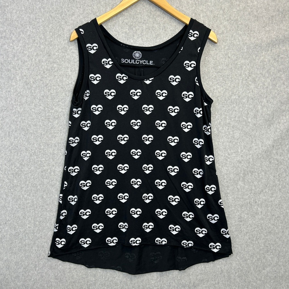 SoulCycle Spin Tank Top Black White Heart Print Logo Gym Athleisure Size Medium